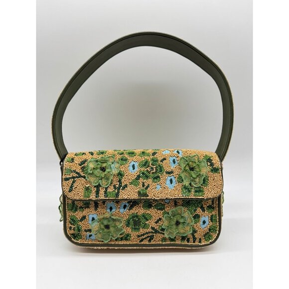STAUD Tommy beaded floral shoulder bag + Dust bag Green Moss Tapestry - Picture 3 of 16